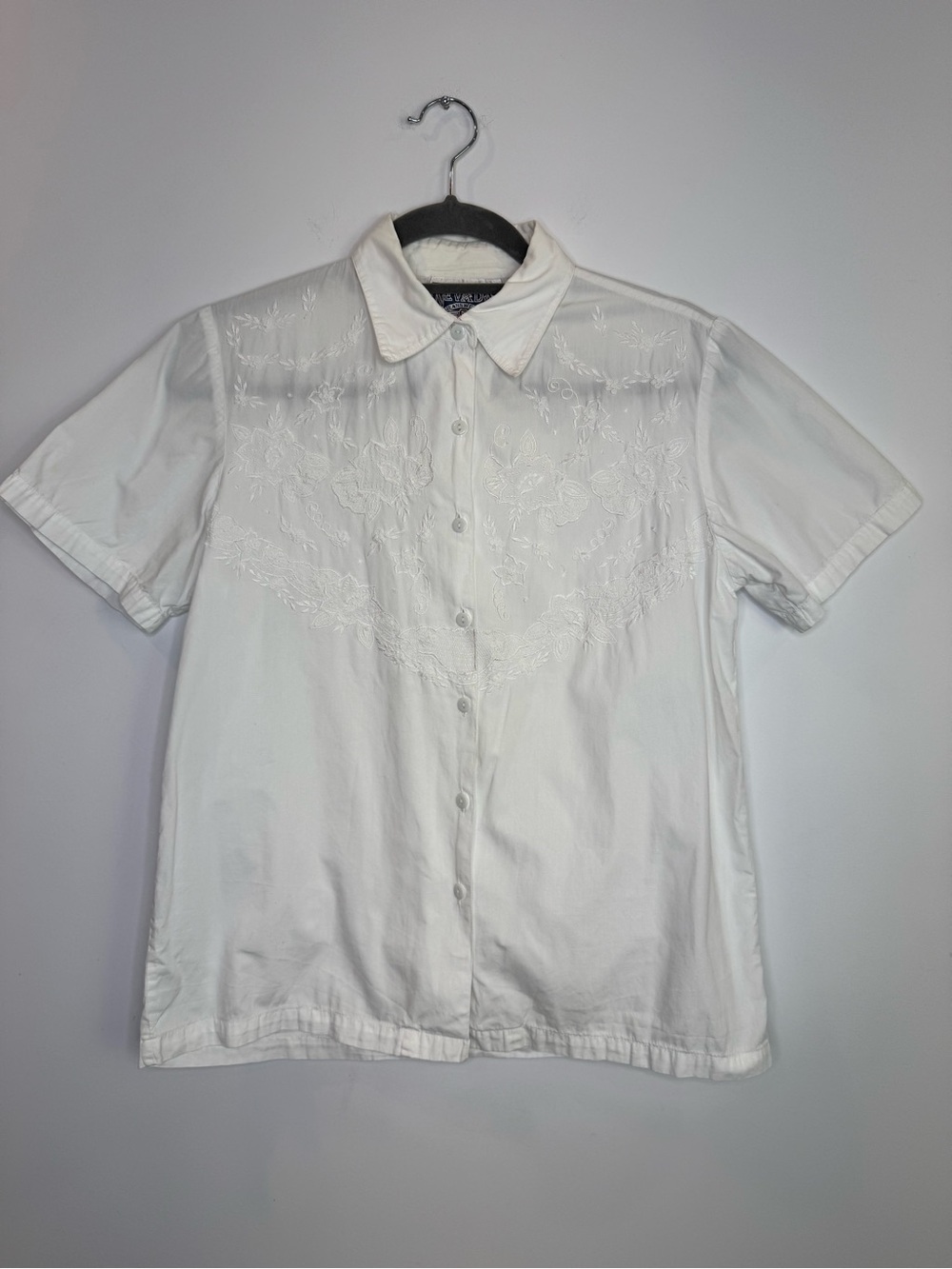 Vintage Nevada White Embroidered Button Up Blouse Cottagecore Coquette Top sz 8 - Picture 2 of 8